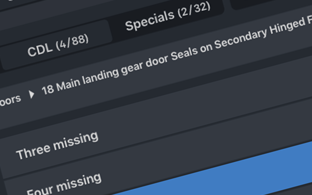 mBriefing Performance Calculator, night mode, 50% MEL/CDL popover screen